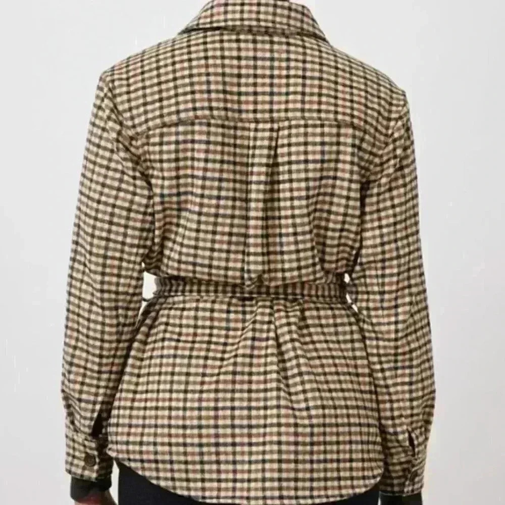 Rails Rhodes Belted Plaid Ochre Sand Mocha Flannel Wool Jacket Size Large - Picture 2 of 12
